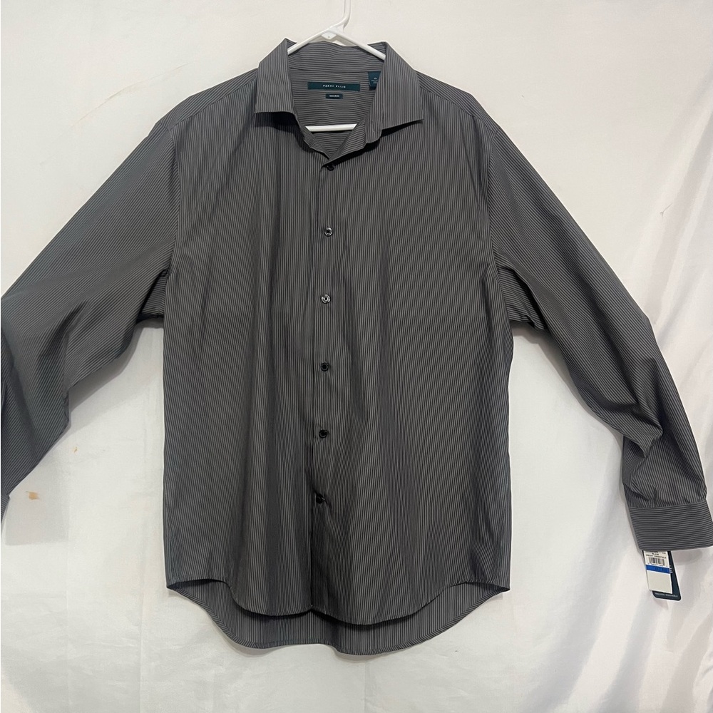 Men’s Perry Ellis Travel Luxe Long Sleeve Button Down Dress Shirt Gray Size XL